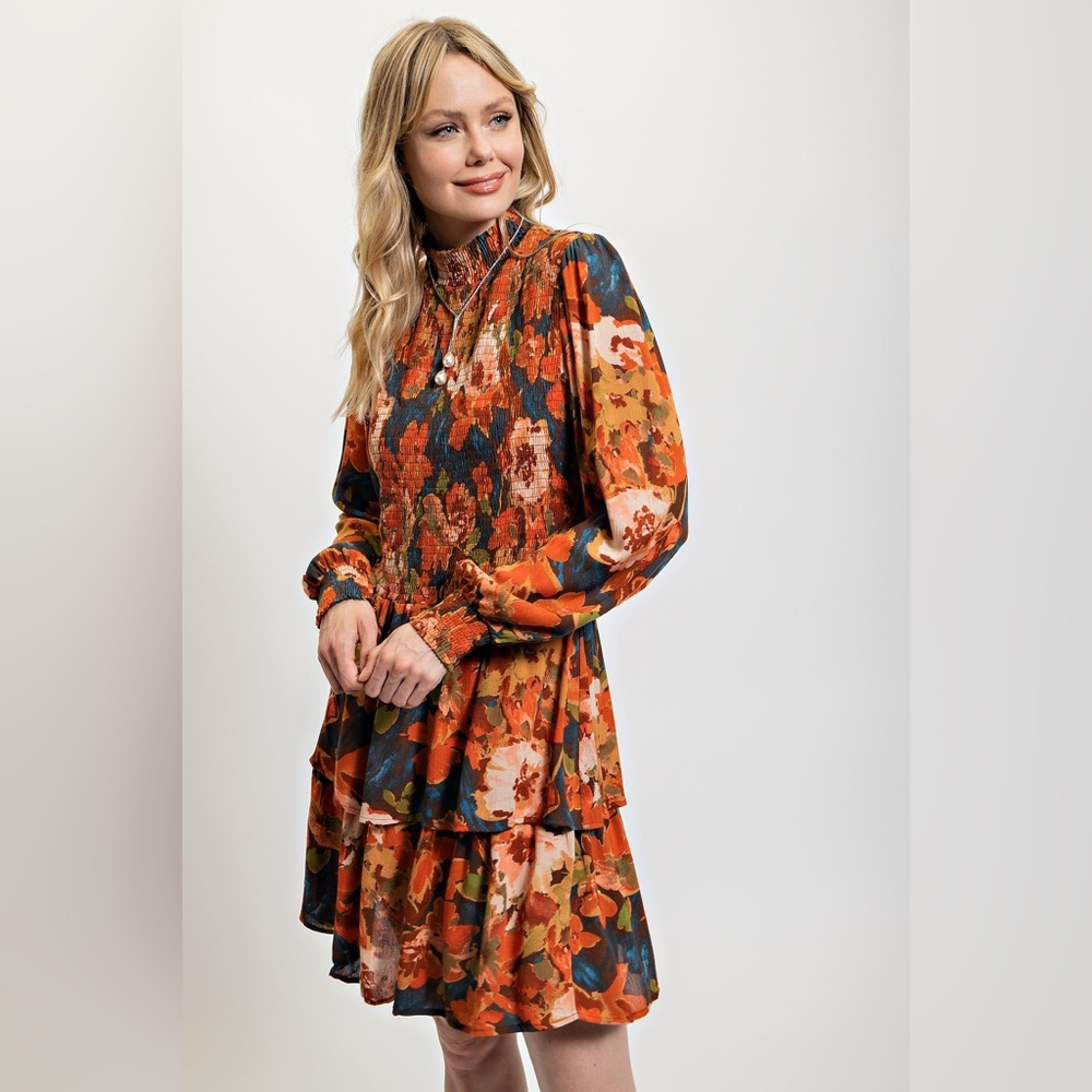 EASEL FLORAL/FLOWER PRINTED GAUZE DRESS NWT